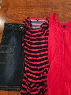 Patriotic Lot 4 Tops, 1 Denim Skirt Ann Taylor, Bandolino Medium large 14